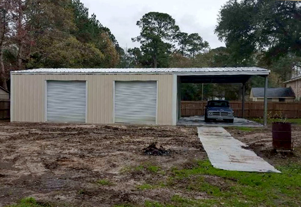 A coastal steel garage and hobby shop