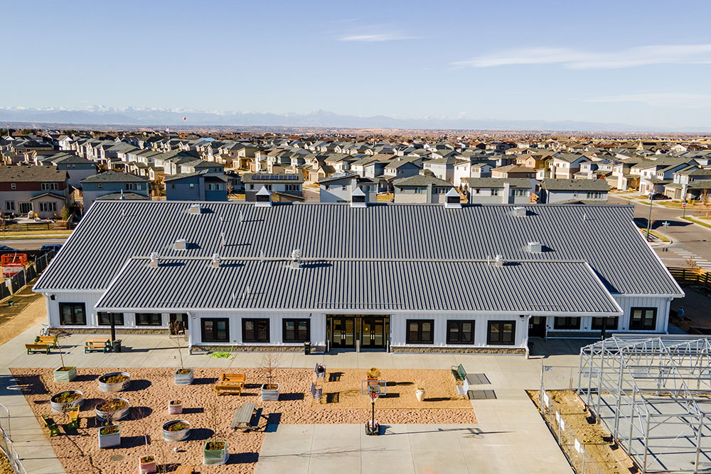 Metal School Building In Reunion, Colorado