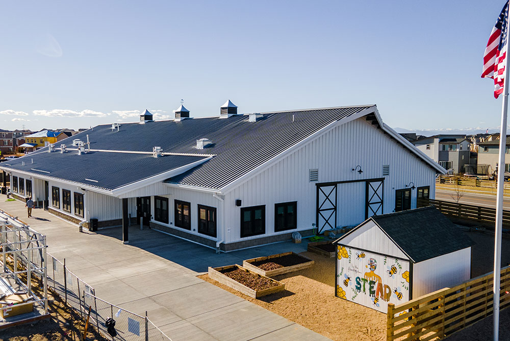 Metal School Building In Reunion, Colorado