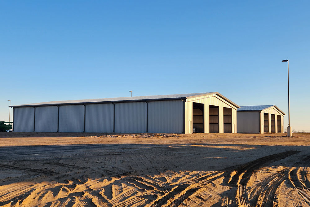 Steel commercial garage buildings in Hudson, Colorado